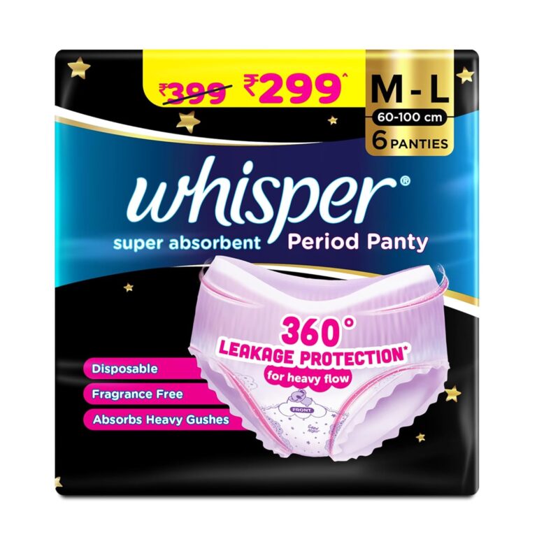 Whisper Super Absorbent Period Panty M-L 6 Pack Silky Soft Comfortable Fit