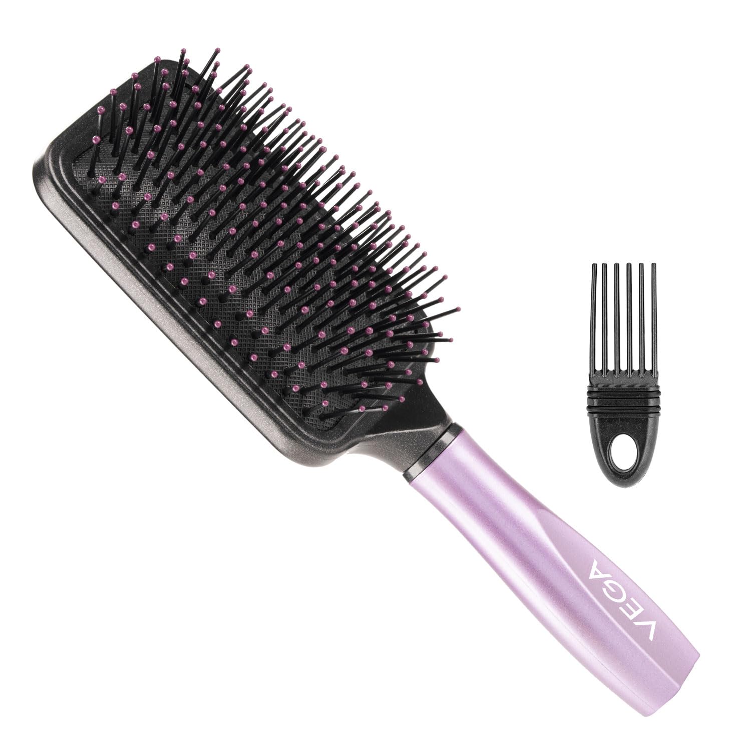 vega-e18pb-brush-with-cleaning-comb-set.jpg Vega paddle hair brush with cleaning comb set for daily hair care
