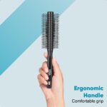 Detail of ergonomic handle on Vega round hair brush