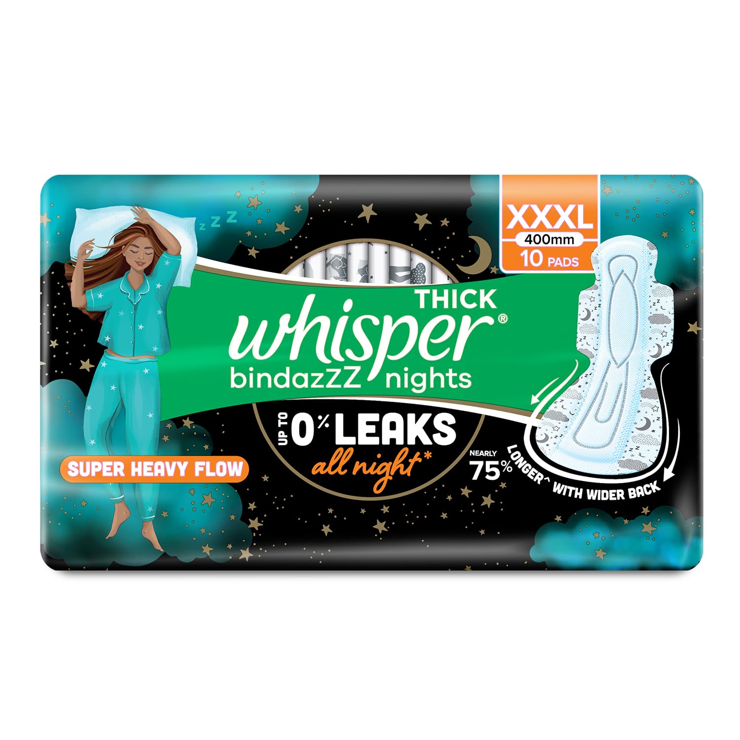whisper-bindazzz-night-xxxl-pads-pack-10 Whisper Bindazzz Night XXXL sanitary pads pack of 10