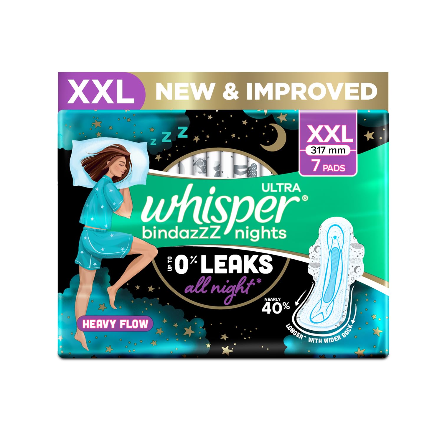 whisper-bindazzz-nights-xxl-pads-pack-of-7-overnight-comfort Whisper Bindazzz Nights XXL sanitary pads pack of 7 for overnight comfort