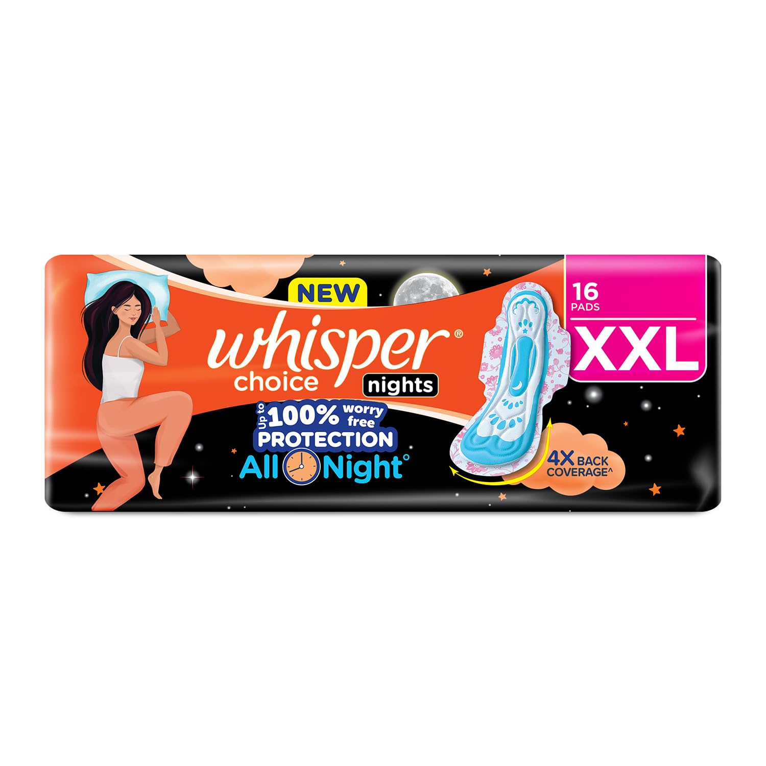 whisper-choice-ultra-overnight-pads-xxl-plus-16-pack Whisper Choice Ultra overnight sanitary pads XXL plus pack of 16