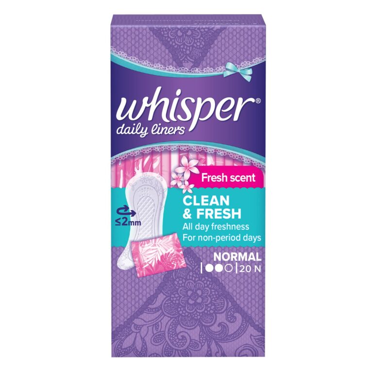 Whisper clean and fresh daily liners pack of 20 for everyday comfort