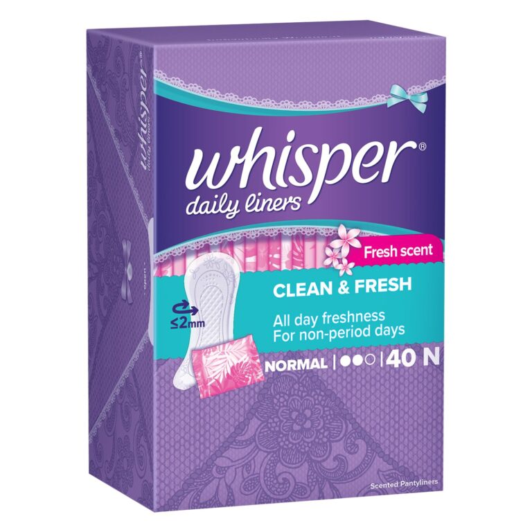 Whisper daily liners pack of 40 for all day hygiene and dryness