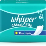 Whisper Maxi Fit regular pads 15 count for daily hygiene comfort