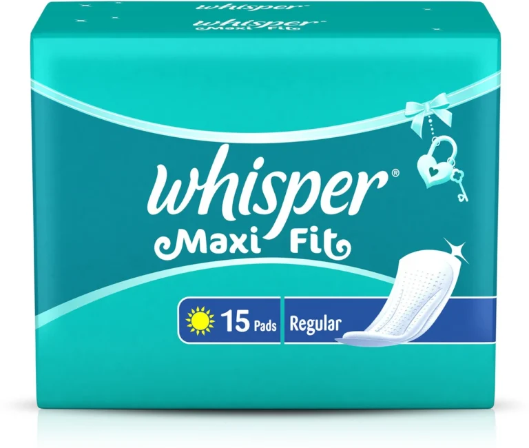 Whisper Maxi Fit regular pads 15 count for daily hygiene comfort