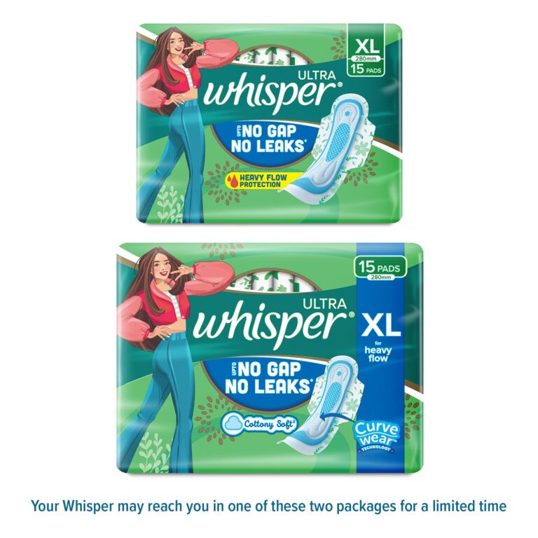 XL size Whisper sanitary napkins pack with 15 pads