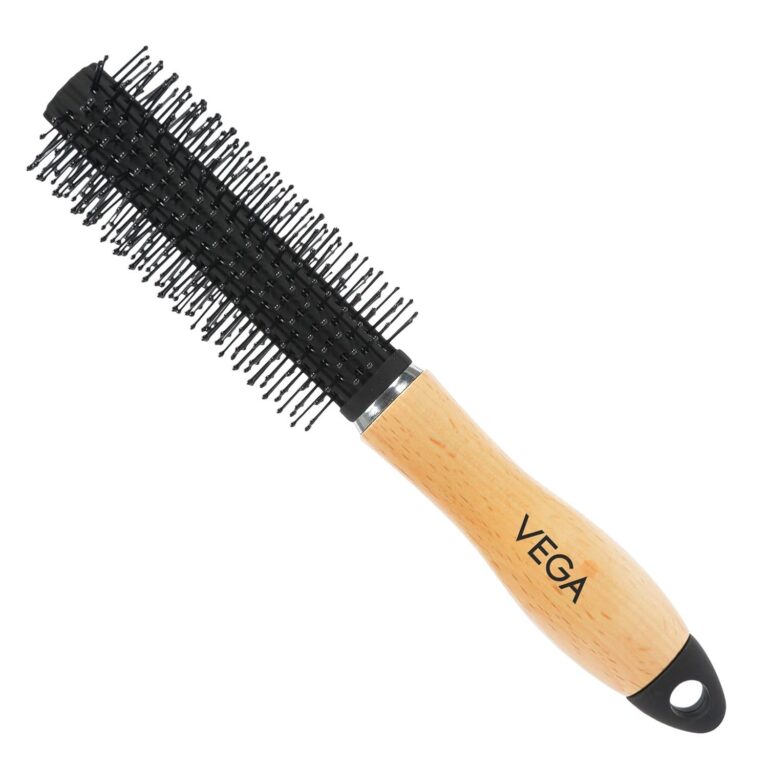Vega Broad Wooden Handle Round and Roll Hair Brush for Blow Dry Styling