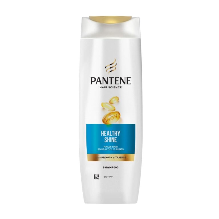 Pantene healthy shine shampoo bottle with pro vitamins for smooth hair