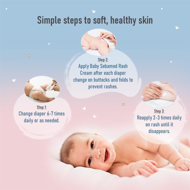 Applying rash cream to protect baby skin from diaper irritation