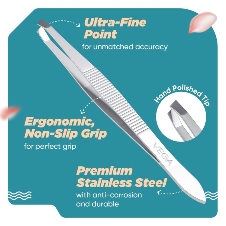 Vega Professional Square Tip Tweezer for Eyebrow Grooming