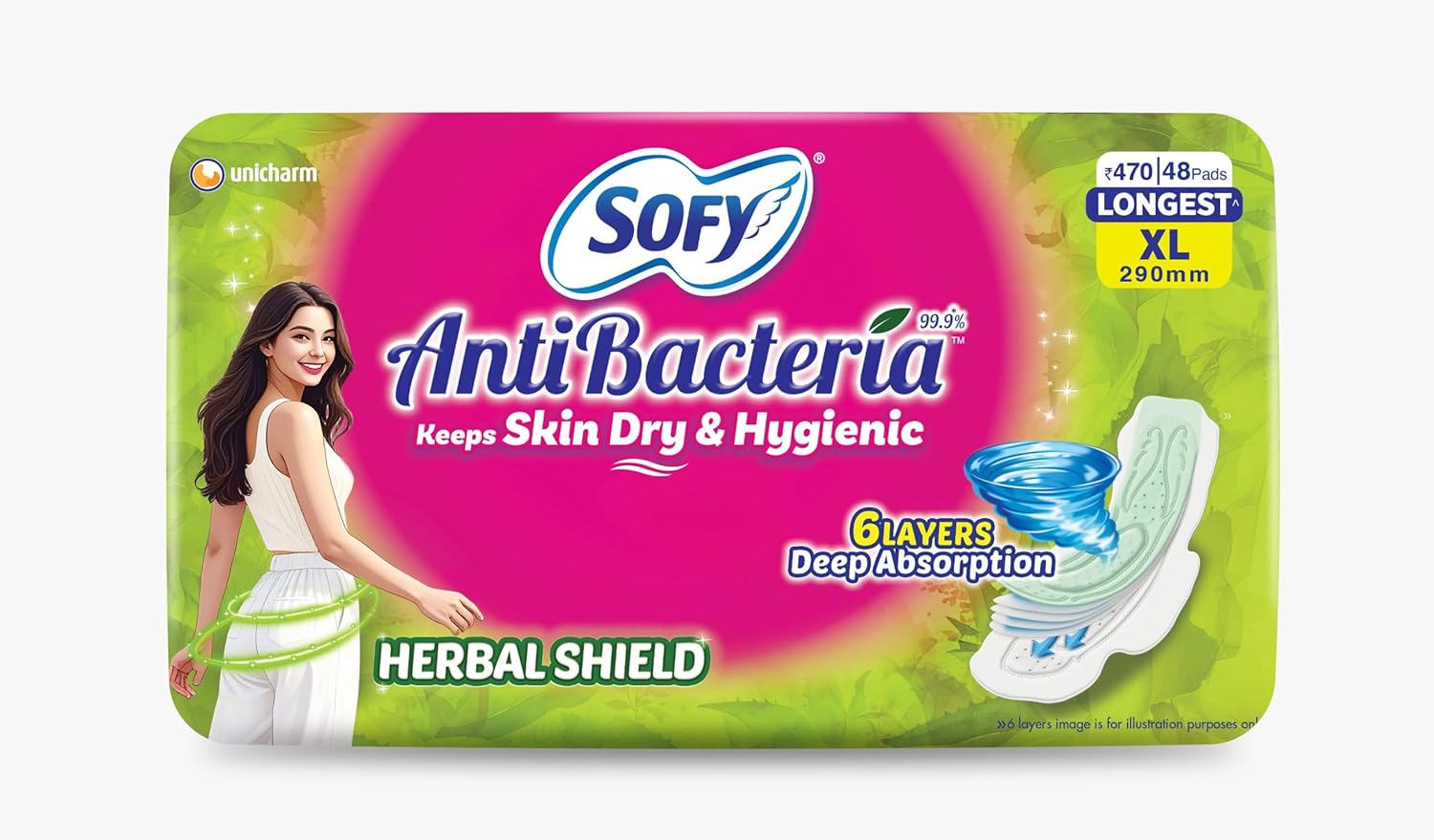Sofy AntiBacteria XL sanitary pads 290mm 48 count pack